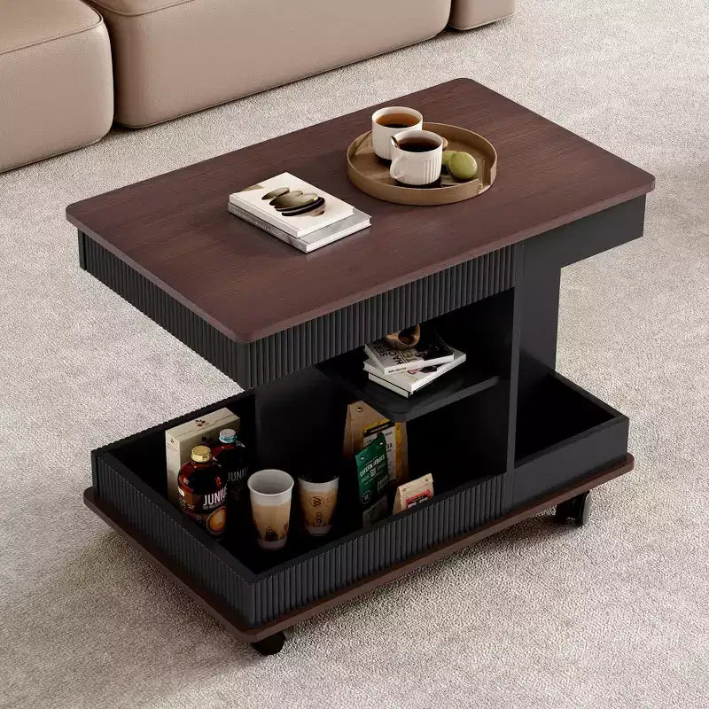 Modern End Table with Wheels, Multifunctional Side Table with 360 Adjustable Lift, Top and Storage, Accent Table for Living Room