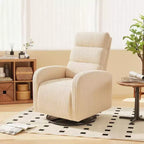 Sedia a Dondolo Girevole a 360° per Nursery in Tessuto a Coste con Cuscino Imbottito, Sedia Comoda con Schienale Alto, Beige