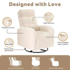 Sedia a Dondolo Girevole a 360° per Nursery in Tessuto a Coste con Cuscino Imbottito, Sedia Comoda con Schienale Alto, Beige