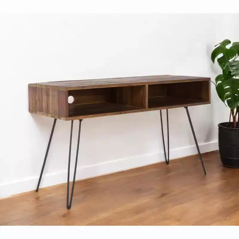 48 Black And Brown Metal And Reclaimed Wood Open Shelving TV Stand