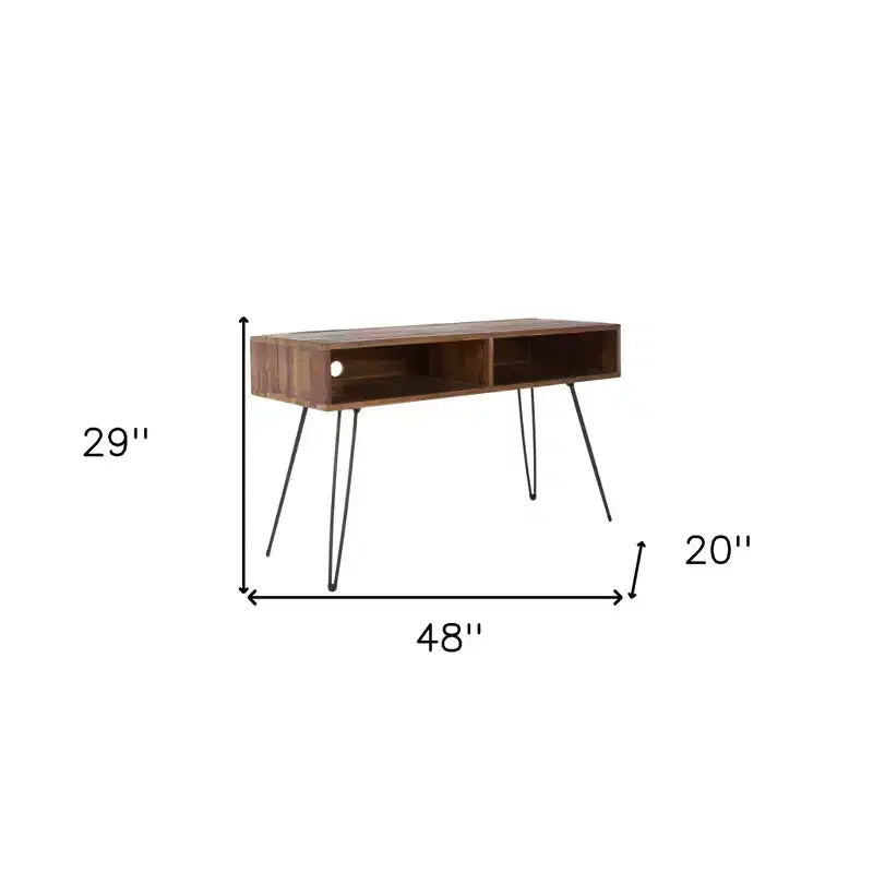48 Black And Brown Metal And Reclaimed Wood Open Shelving TV Stand