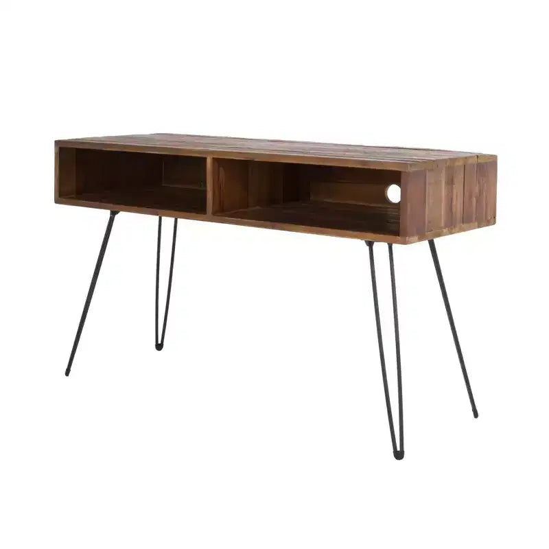 48 Black And Brown Metal And Reclaimed Wood Open Shelving TV Stand