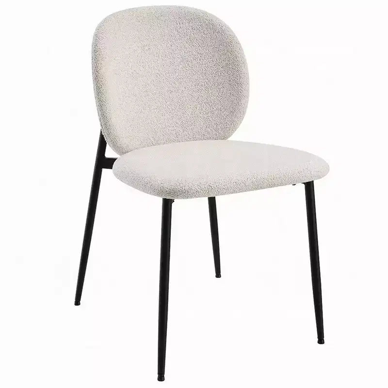 Side Dining Chair Set of 2, White Boucle, Sleek Black Metal