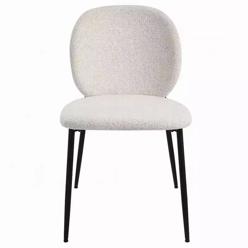 Side Dining Chair Set of 2, White Boucle, Sleek Black Metal