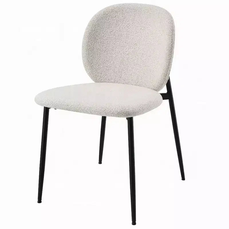 Side Dining Chair Set of 2, White Boucle, Sleek Black Metal
