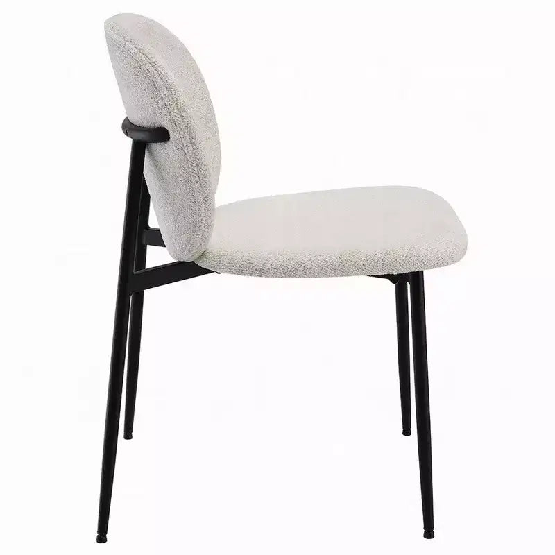 Side Dining Chair Set of 2, White Boucle, Sleek Black Metal