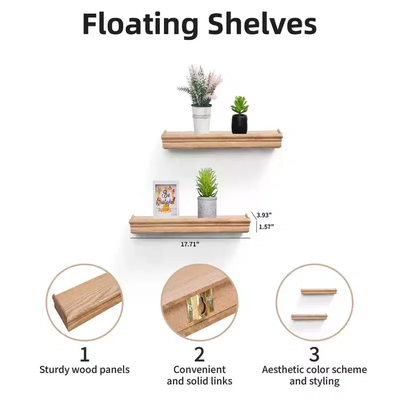 2 Pack Mensole Galleggianti, Mensole a Muro in MDF Color Legno Naturale per Decorazione e Organizzazione Casa, Perfette per Camera da Letto, Soggiorno, Bagno, Cucina
