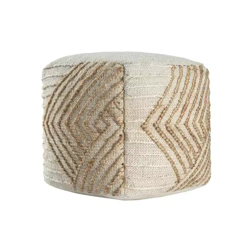 18 Natural and Off White Cotton Jute And Wool Geometric Cube Pouf Ottoman