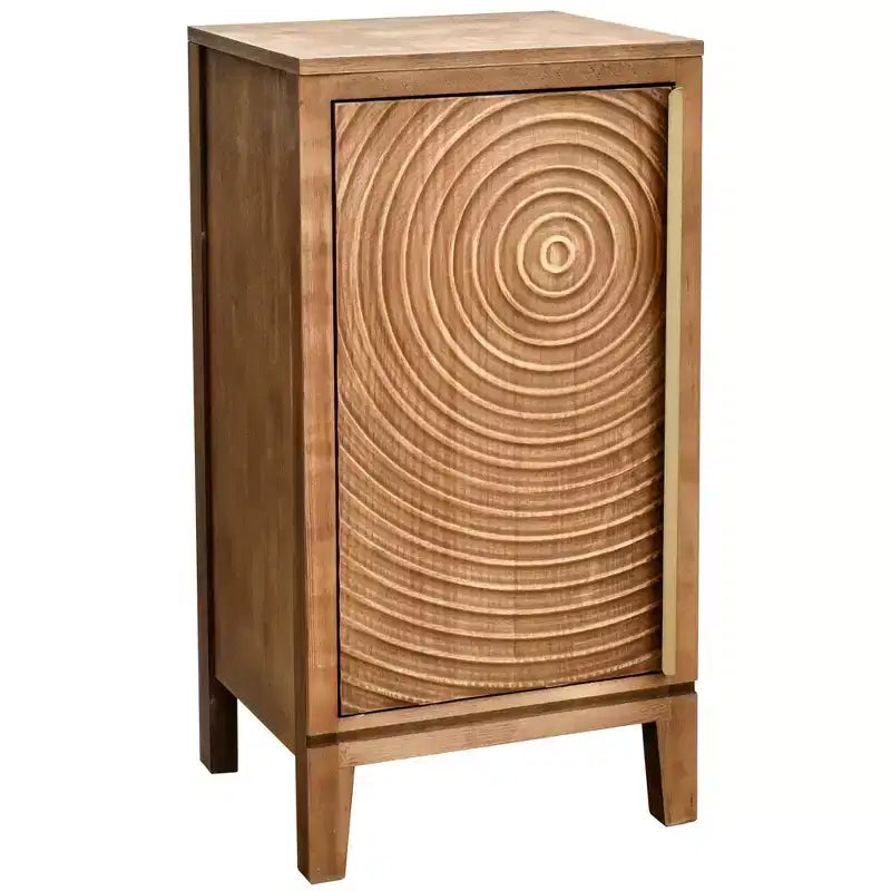 eHemco Geometric Ripple End Table with Storage, Modern Retro Style, 16.5 x 14 x 31 Inches, Indoor Living Room Furniture, Natural Finish