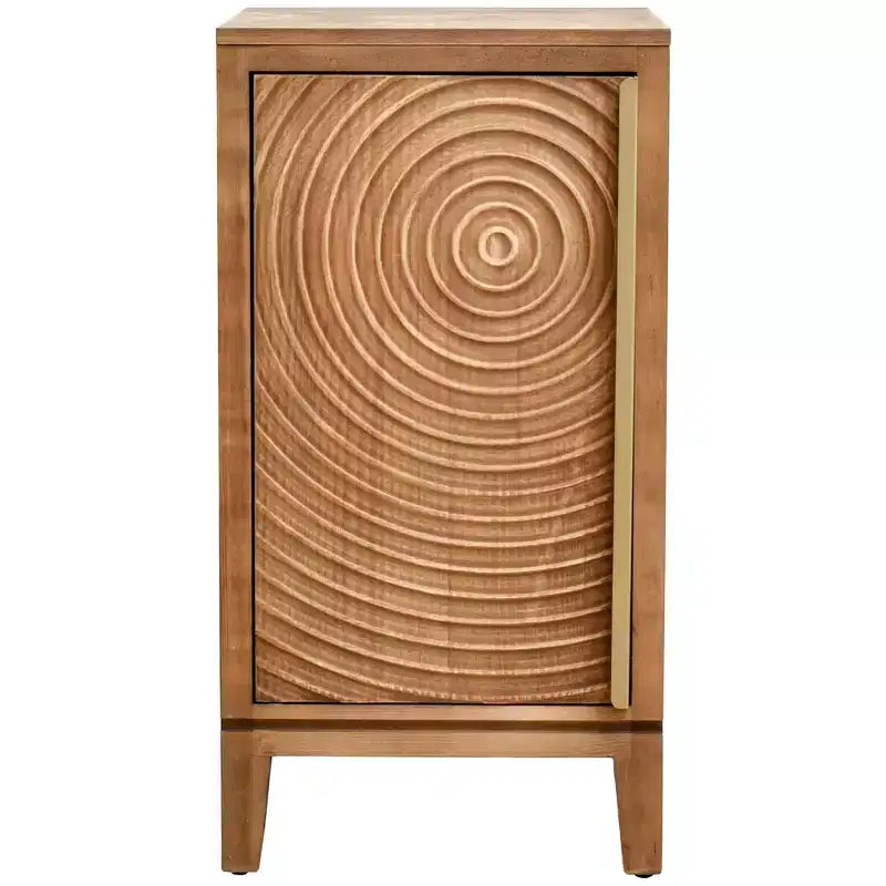 Geometric Ripple End Table with Storage, Modern Retro Style, 16.5 x 14 x 31 Inches, Indoor Living Room Furniture, Natural Finish