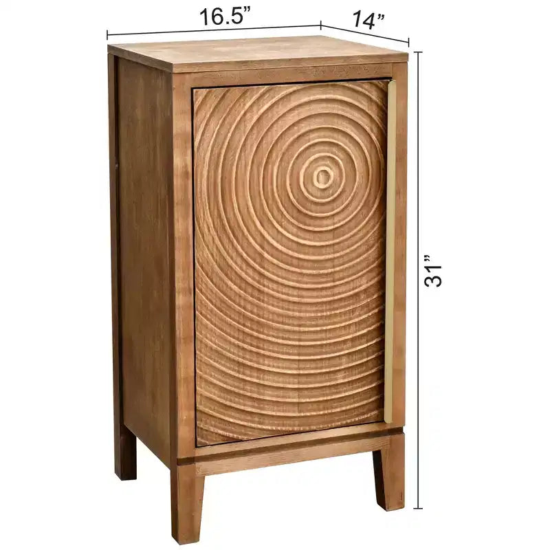 Geometric Ripple End Table with Storage, Modern Retro Style, 16.5 x 14 x 31 Inches, Indoor Living Room Furniture, Natural Finish