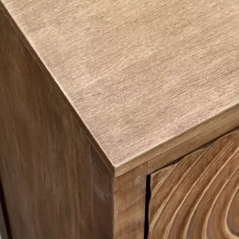 Geometric Ripple End Table with Storage, Modern Retro Style, 16.5 x 14 x 31 Inches, Indoor Living Room Furniture, Natural Finish