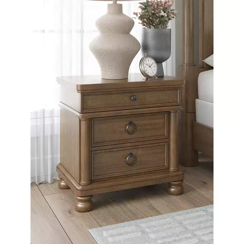 Signature Design by Ashley Greddinton Three Dovetail Design Drawer Night Stand with USB Charging, Brown