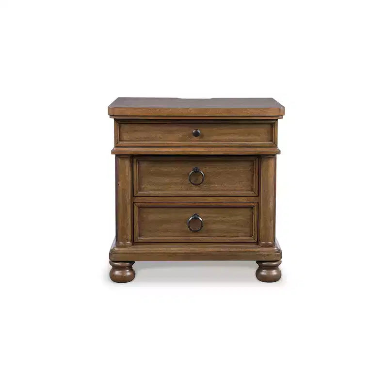 Comodino Greddinton Three Dovetail Design con cassetto e ricarica USB, marrone