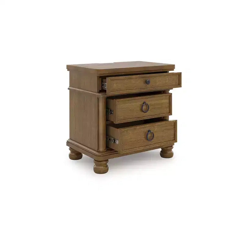 Greddinton Three Dovetail Design Drawer Night Stand with USB Charging, Brown