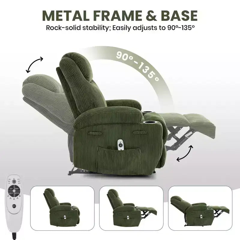 Poltrona Massaggiante Reclinabile, Ultra Confortevole (Inclinazione 135° Regolabile), Doppio Portabicchieri e Tasche Laterali, Montaggio Facile Senza Attrezzi