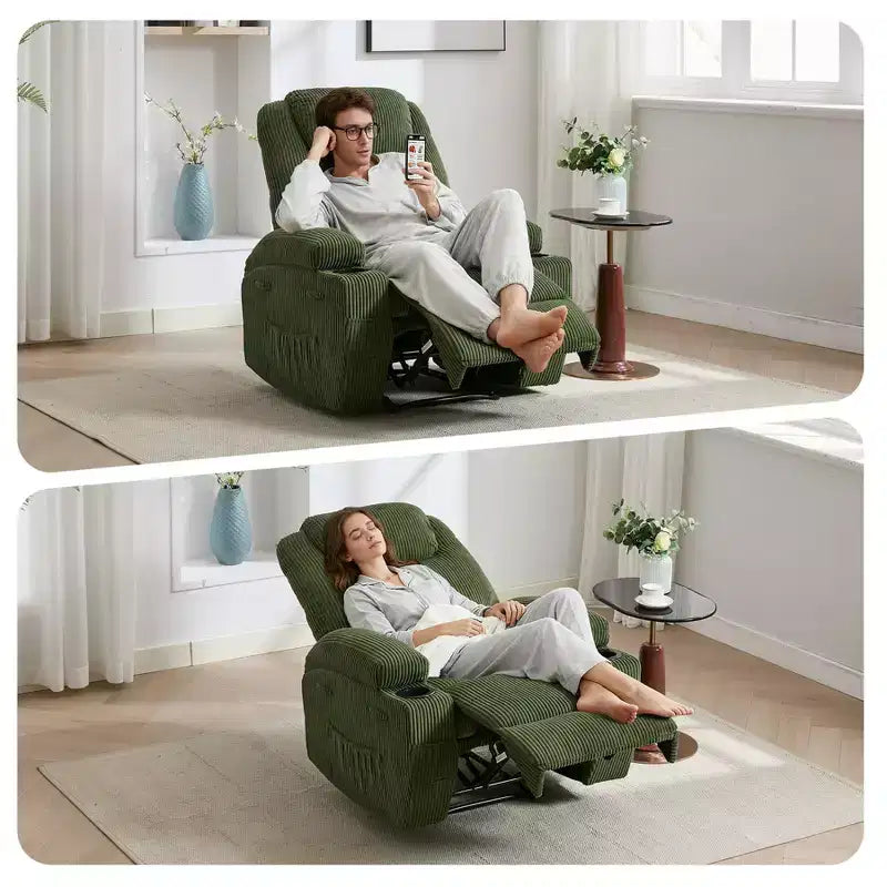 Poltrona Massaggiante Reclinabile, Ultra Confortevole (Inclinazione 135° Regolabile), Doppio Portabicchieri e Tasche Laterali, Montaggio Facile Senza Attrezzi