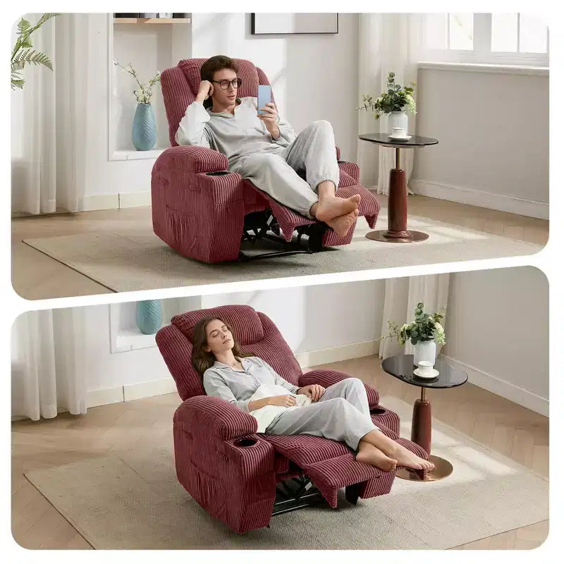 Poltrona Massaggiante Reclinabile, Ultra Confortevole (Inclinazione 135° Regolabile), Doppio Portabicchieri e Tasche Laterali, Montaggio Facile Senza Attrezzi