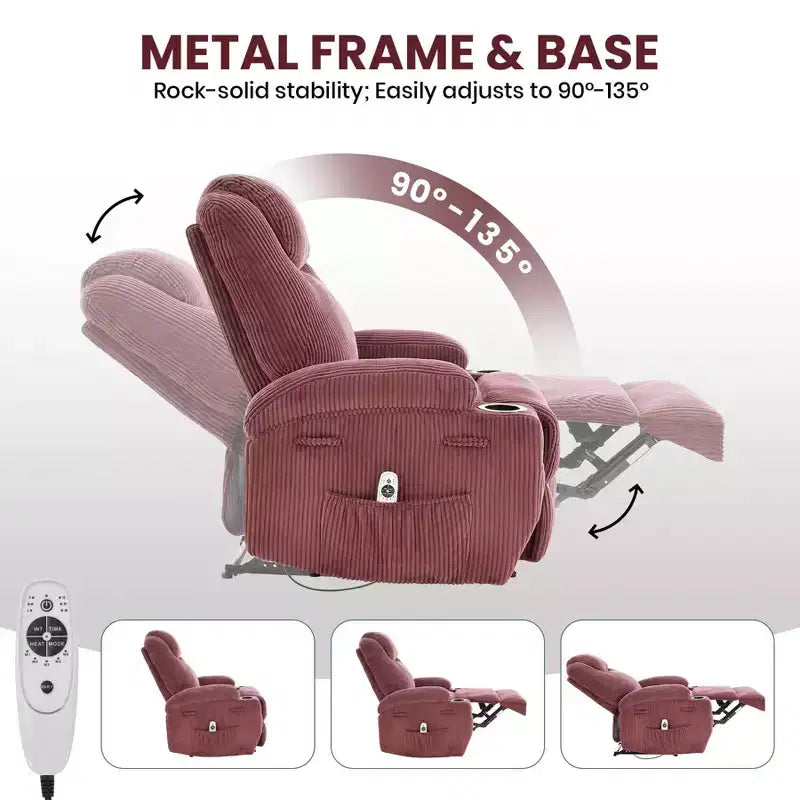 Poltrona Massaggiante Reclinabile, Ultra Confortevole (Inclinazione 135° Regolabile), Doppio Portabicchieri e Tasche Laterali, Montaggio Facile Senza Attrezzi