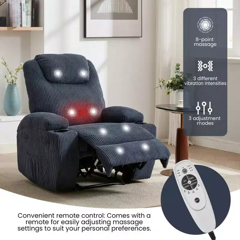 Massage Recliner Chair, Ultra, Comfortable Reclining (135 Adjustable), Dual Cup Holders & Side Storage Pockets, Easy Tool Assembly