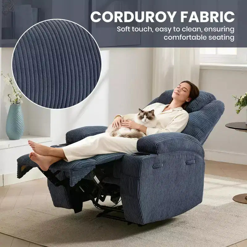 Poltrona Massaggiante Reclinabile, Ultra Confortevole (Inclinazione 135° Regolabile), Doppio Portabicchieri e Tasche Laterali, Montaggio Facile Senza Attrezzi