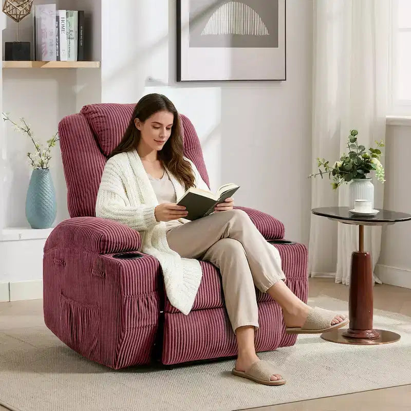 Massage Recliner Chair, Ultra, Comfortable Reclining (135 Adjustable), Dual Cup Holders & Side Storage Pockets, Easy Tool Assembly