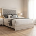 Royal Hampton Upholstered California King Bed, Tufted Gray Headboard, Cream White