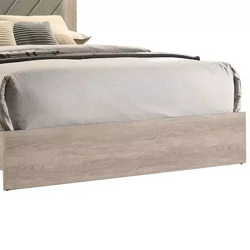 Upholstered California King Bed, Tufted Gray Headboard, Cream White