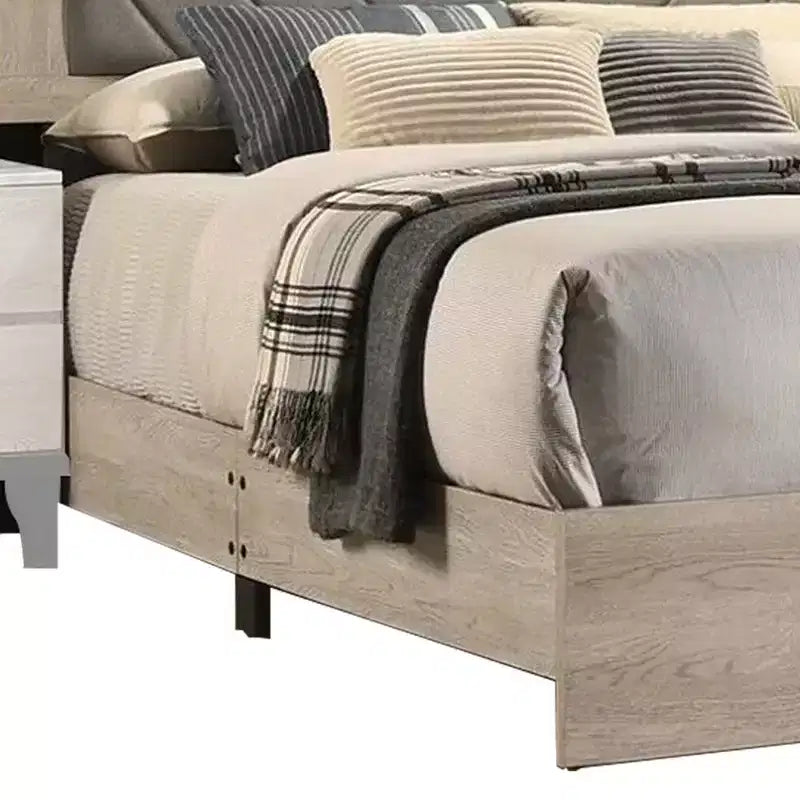 Upholstered California King Bed, Tufted Gray Headboard, Cream White