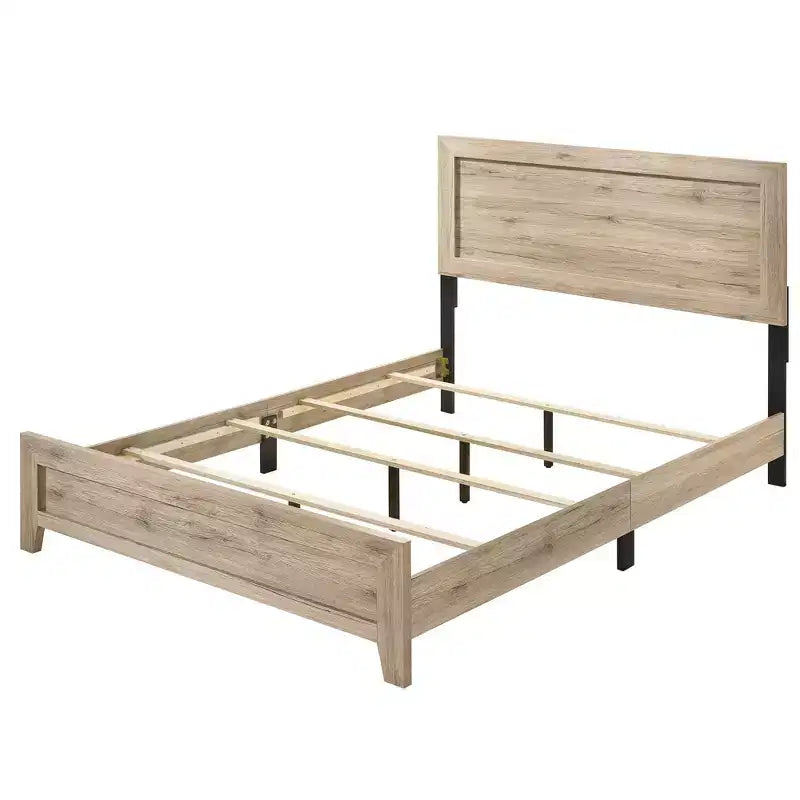 Eastern King Bed with Grains and Knots, Natural Brown