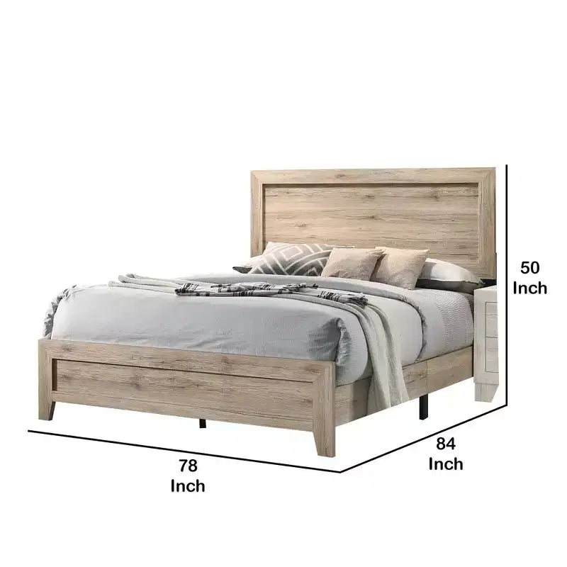 Eastern King Bed with Grains and Knots, Natural Brown