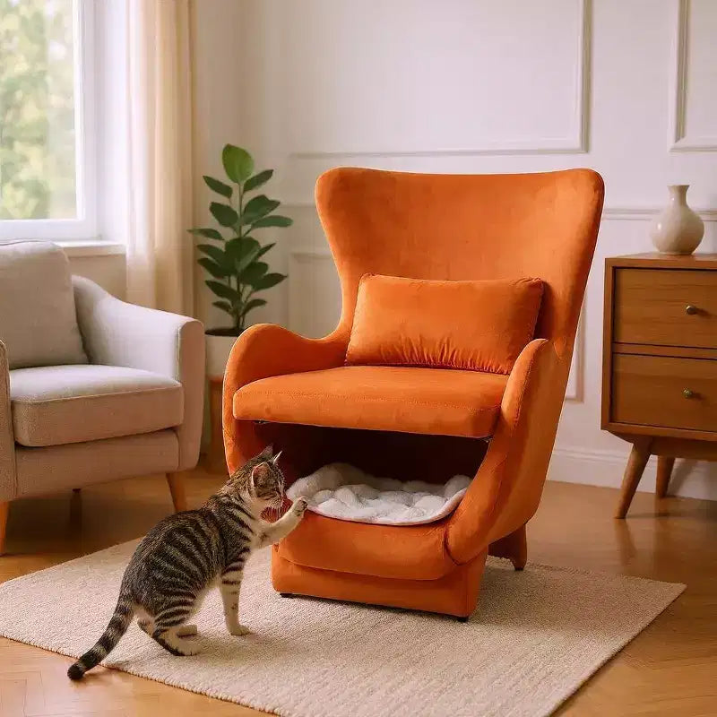 Accent Chair with Pet Friendly Space, 2 in 1 Velvet Lounge Chair, Upholstered Back Leisure Single Sofa Chair for Living Room Office