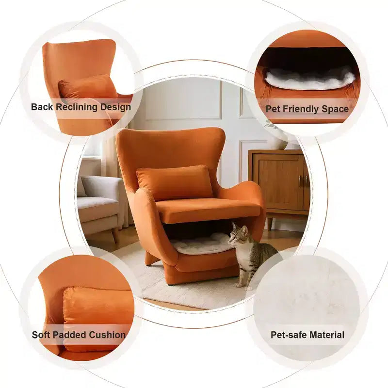 Accent Chair with Pet Friendly Space, 2 in 1 Velvet Lounge Chair, Upholstered Back Leisure Single Sofa Chair for Living Room Office