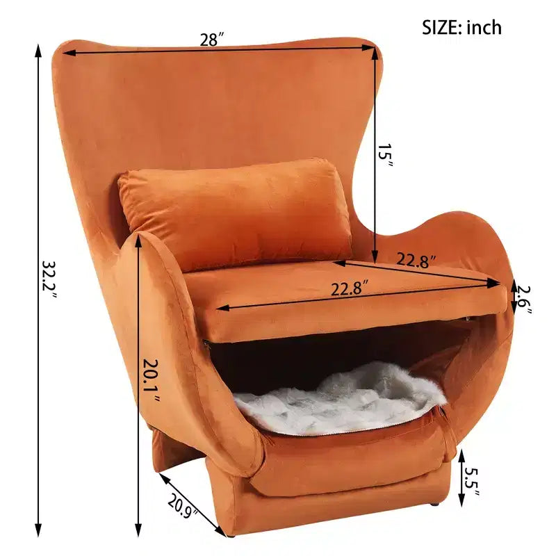 Accent Chair with Pet Friendly Space, 2 in 1 Velvet Lounge Chair, Upholstered Back Leisure Single Sofa Chair for Living Room Office