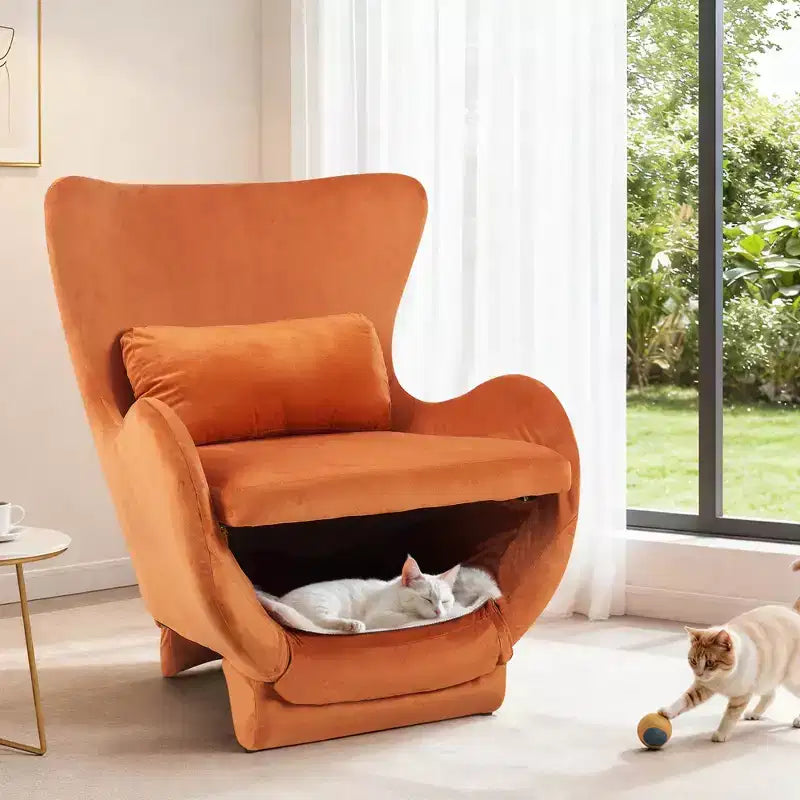 Accent Chair with Pet Friendly Space, 2 in 1 Velvet Lounge Chair, Upholstered Back Leisure Single Sofa Chair for Living Room Office