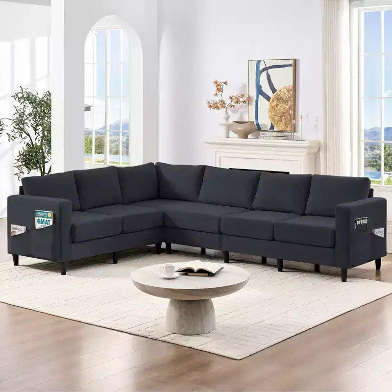 Divano componibile oversize 108Linen, a L, con tasca laterale, grande divano angolare a 6 posti