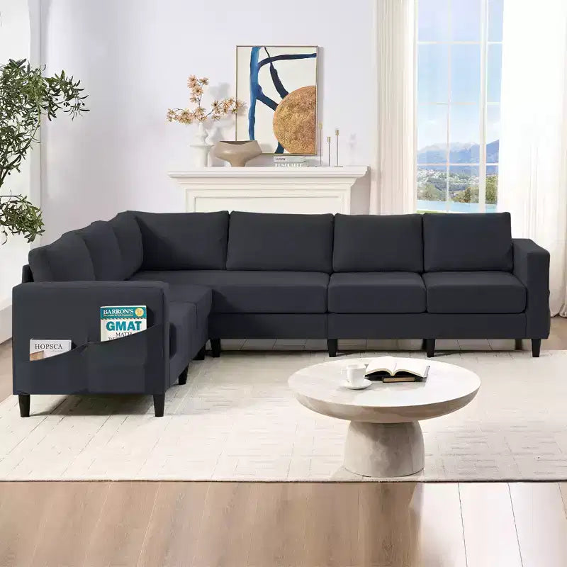 Divano componibile oversize 108Linen, a L, con tasca laterale, grande divano angolare a 6 posti