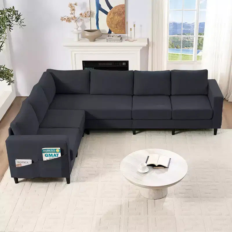 Divano componibile oversize 108Linen, a L, con tasca laterale, grande divano angolare a 6 posti
