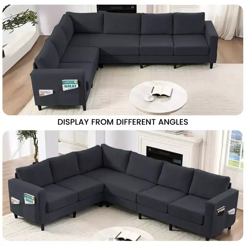 Divano componibile oversize 108Linen, a L, con tasca laterale, grande divano angolare a 6 posti