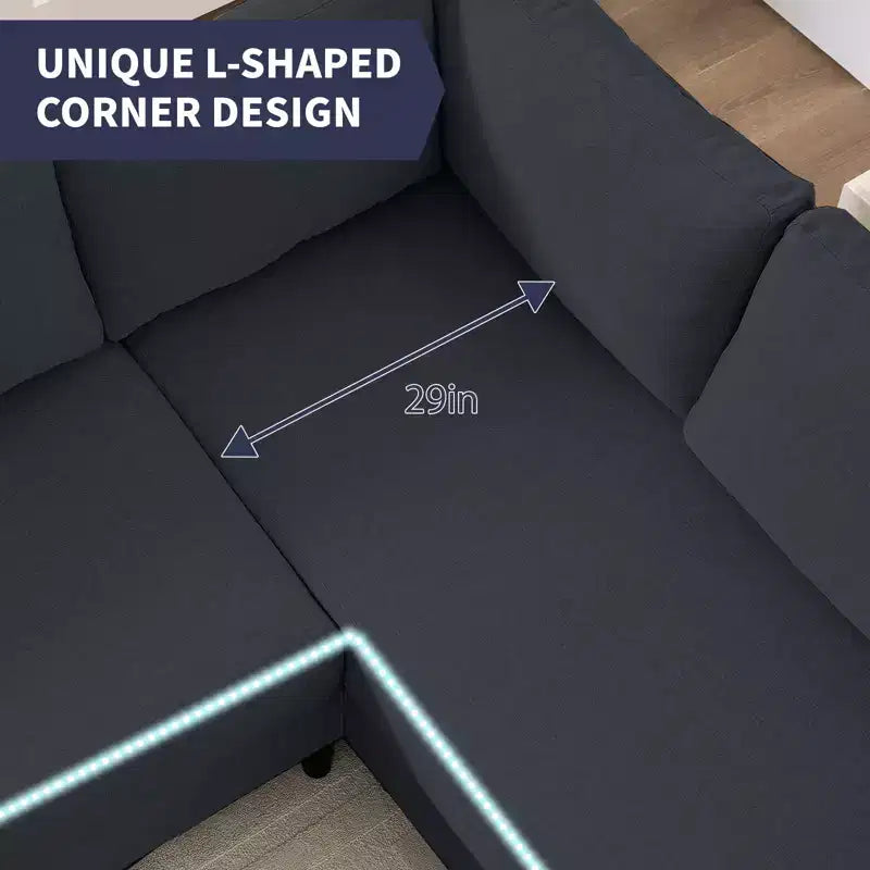 Divano componibile oversize 108Linen, a L, con tasca laterale, grande divano angolare a 6 posti