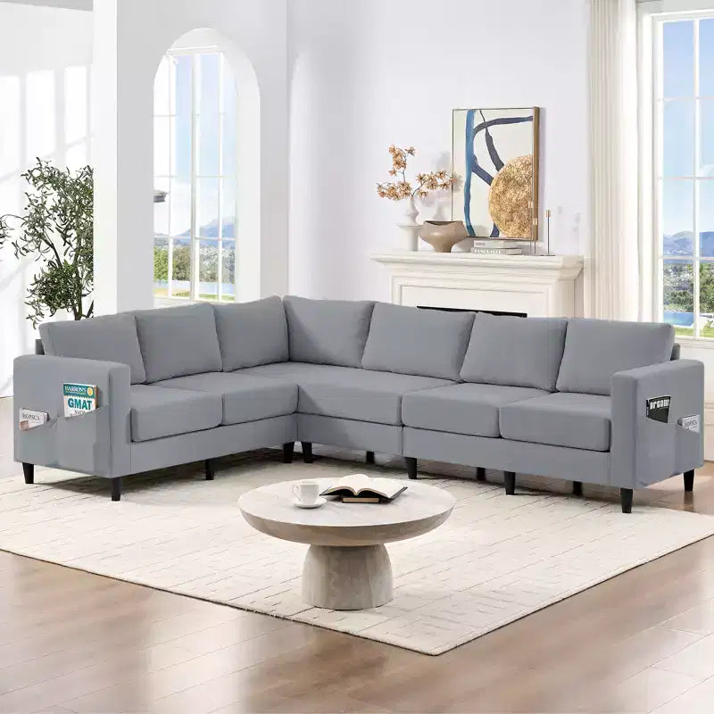 Divano componibile oversize 108Linen, a L, con tasca laterale, grande divano angolare a 6 posti