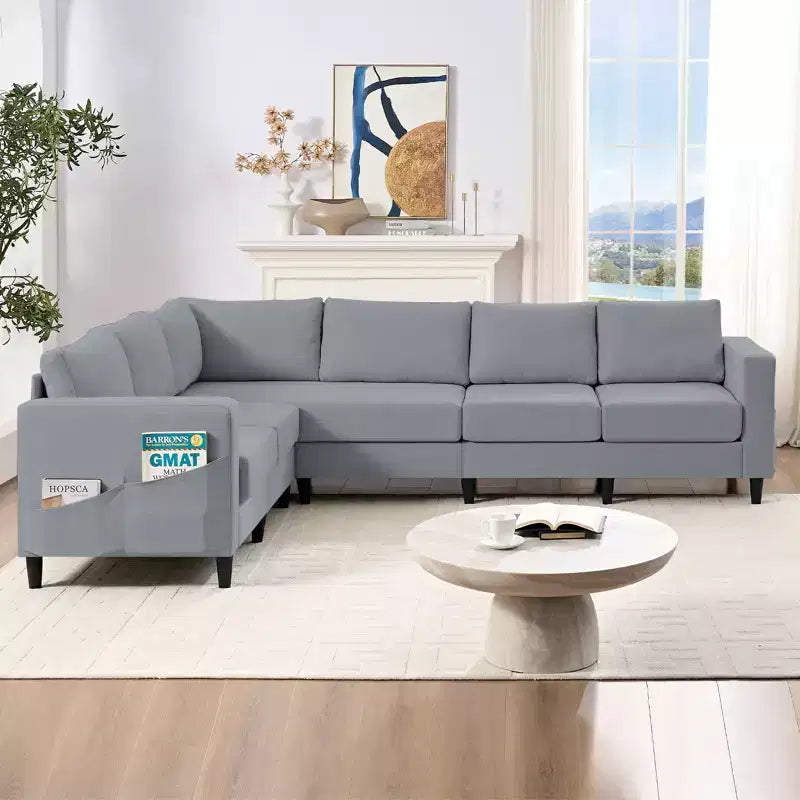Divano componibile oversize 108Linen, a L, con tasca laterale, grande divano angolare a 6 posti