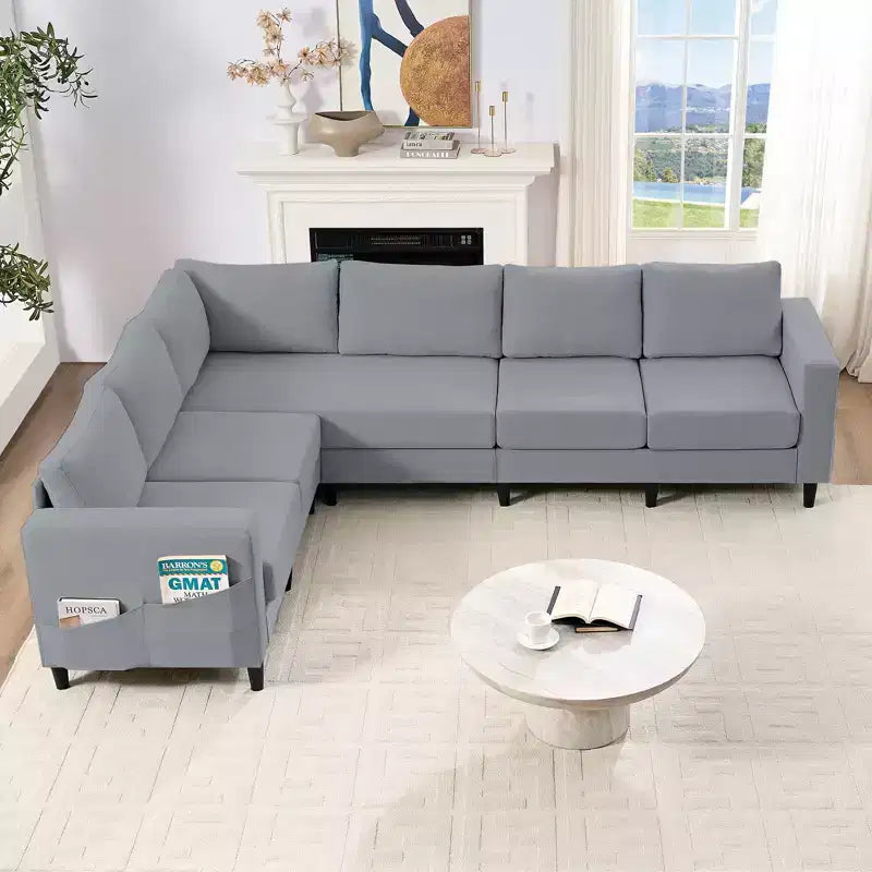 Divano componibile oversize 108Linen, a L, con tasca laterale, grande divano angolare a 6 posti