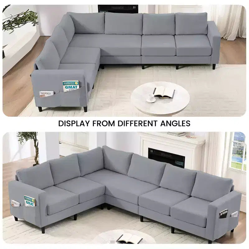 Divano componibile oversize 108Linen, a L, con tasca laterale, grande divano angolare a 6 posti