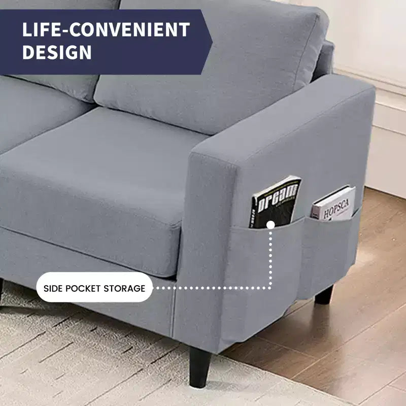 Divano componibile oversize 108Linen, a L, con tasca laterale, grande divano angolare a 6 posti