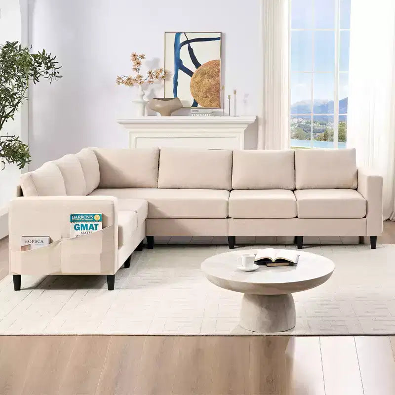 Divano componibile oversize 108Linen, a L, con tasca laterale, grande divano angolare a 6 posti