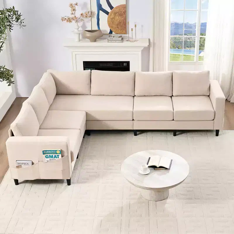 Divano componibile oversize 108Linen, a L, con tasca laterale, grande divano angolare a 6 posti