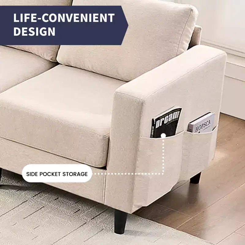 Divano componibile oversize 108Linen, a L, con tasca laterale, grande divano angolare a 6 posti