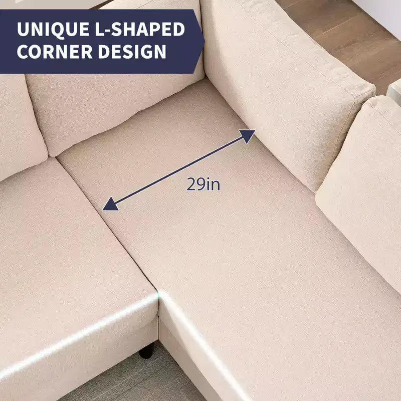 Divano componibile oversize 108Linen, a L, con tasca laterale, grande divano angolare a 6 posti