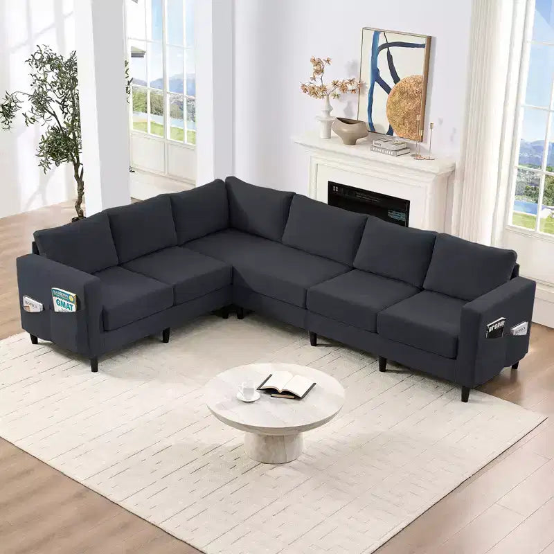 108Linen Oversized Modular Sectional Sofa, L, Shaped Sectional Sofas with Side Pocket, Large 6 Seater Corner Sofa